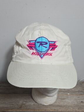 Rossignol Vinrage 80s White Nylon Cap with Teal and Pink Logo